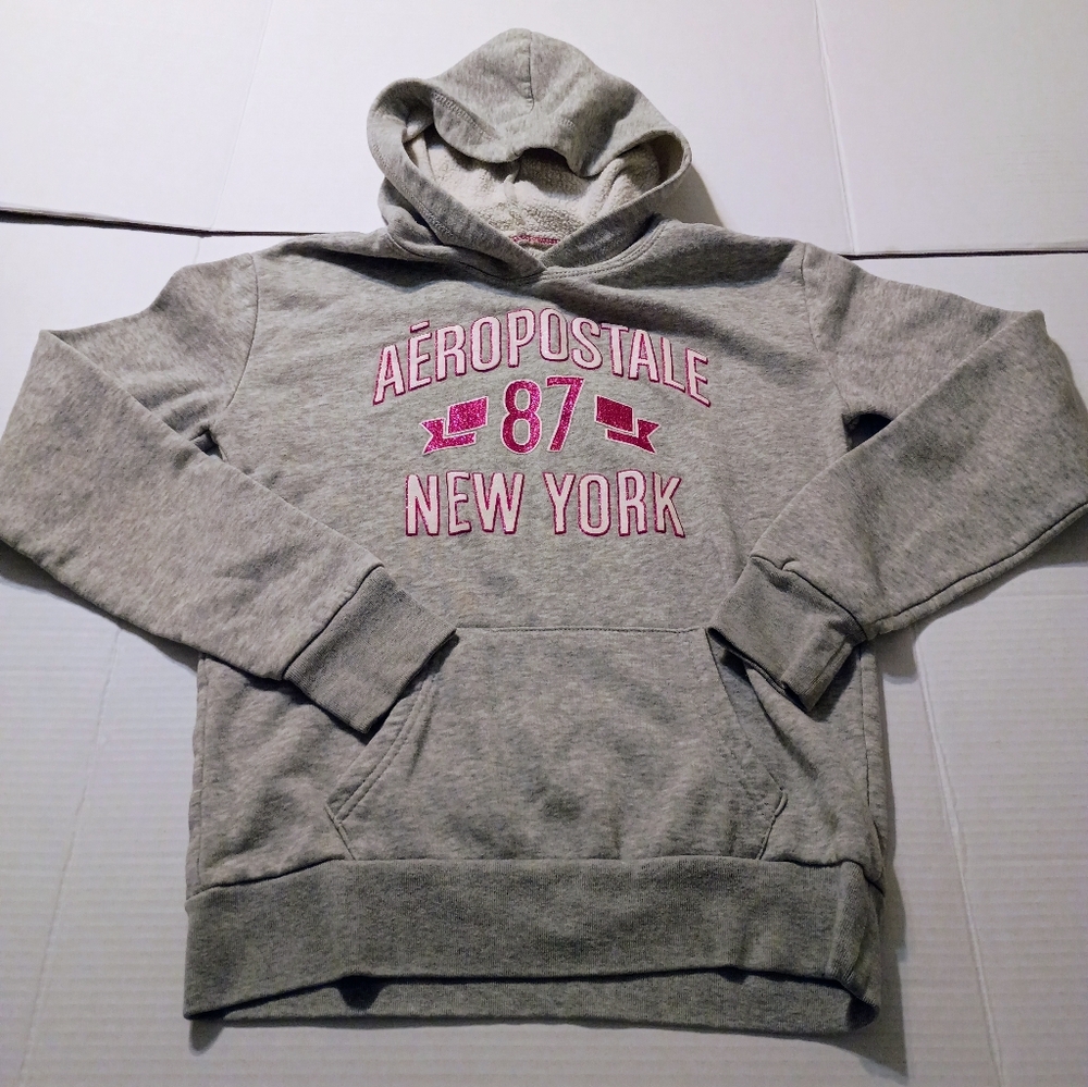 Aeropostale XS/TP Heather Gray Hoodie with Pink Lettering